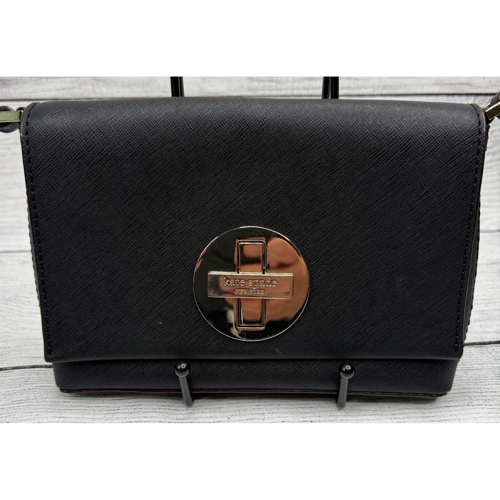 Kate Spade New York Crossbody Bag Black Leather Satchel Designer Purse
